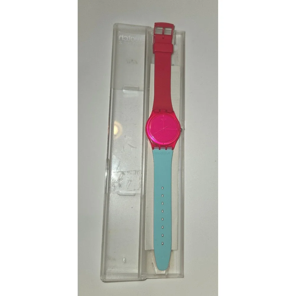 VTG Swatch Pop Quartz‎ Watch – Swiss Made, Pink & Aqua w/ Original Case & Docs